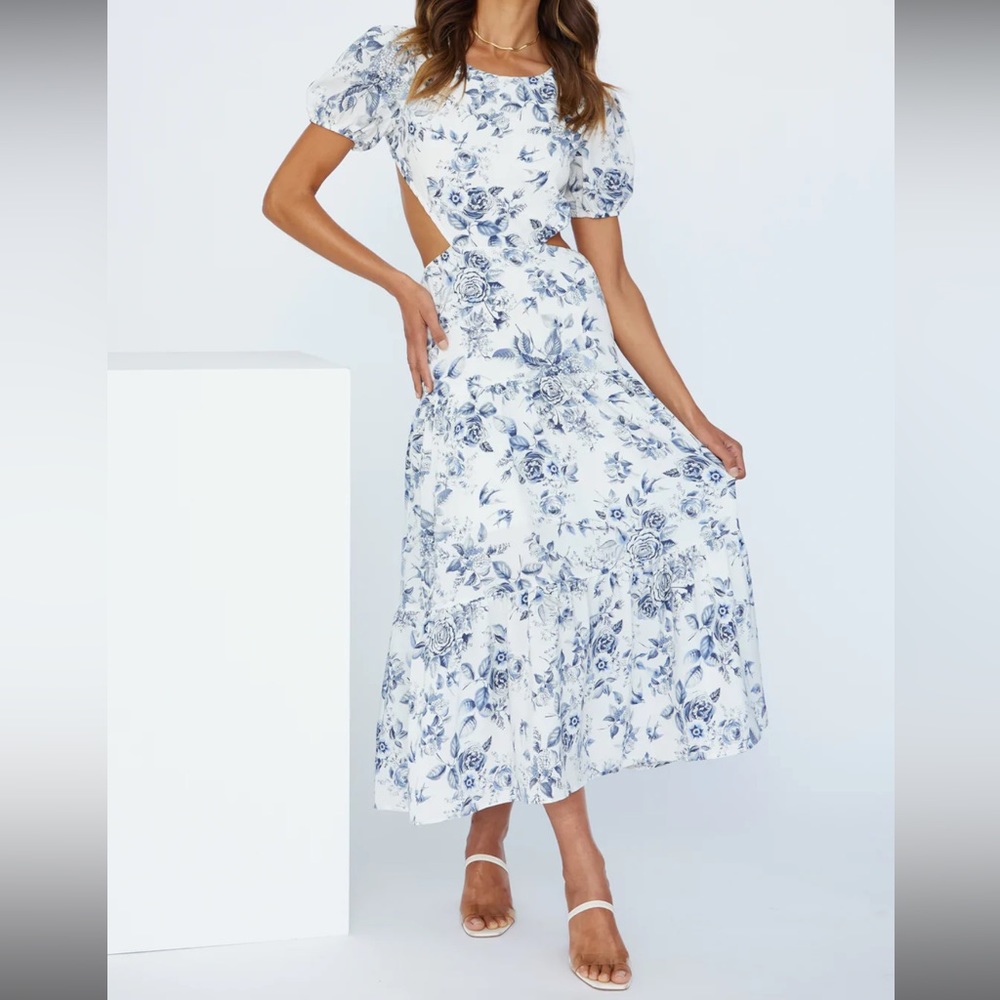 Flow Down In Florals Midi Dress Grey - XS